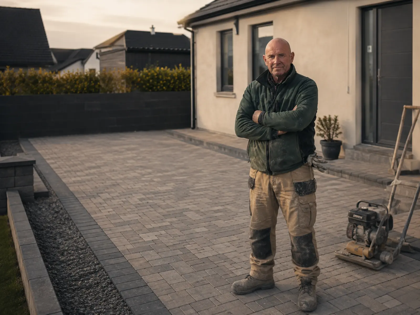 Paving contractor laying a new block paving driveway in Ireland