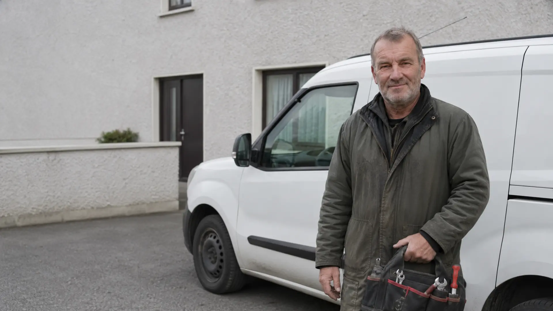 Irish tradesperson with his van outside a suburban home — Ranksy builds trade websites that get Irish tradespeople found on Google